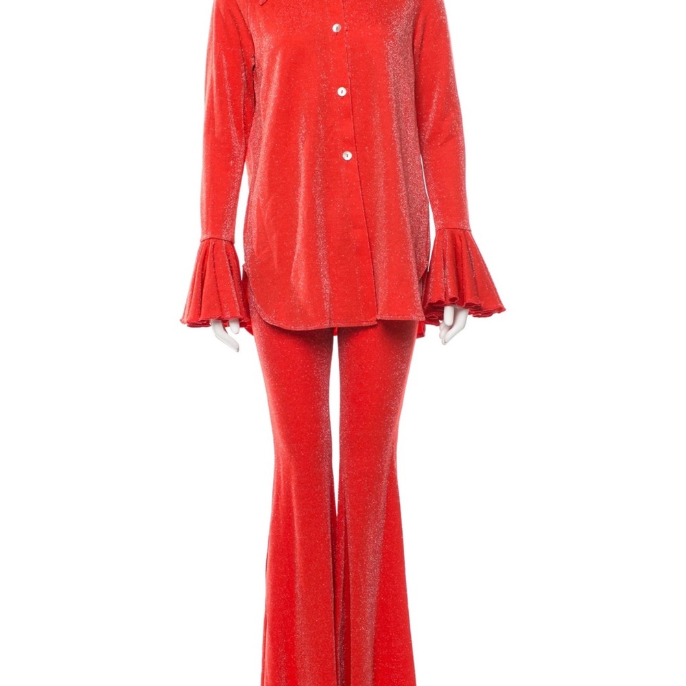 Red Glitter Flare Pants - Women's Stretch Velvet